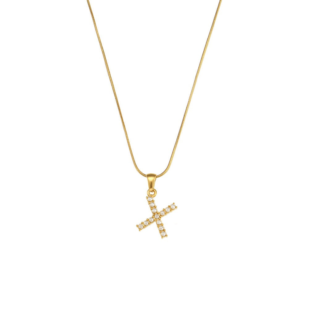 18K Gold Pearl Initial Pendant Necklace