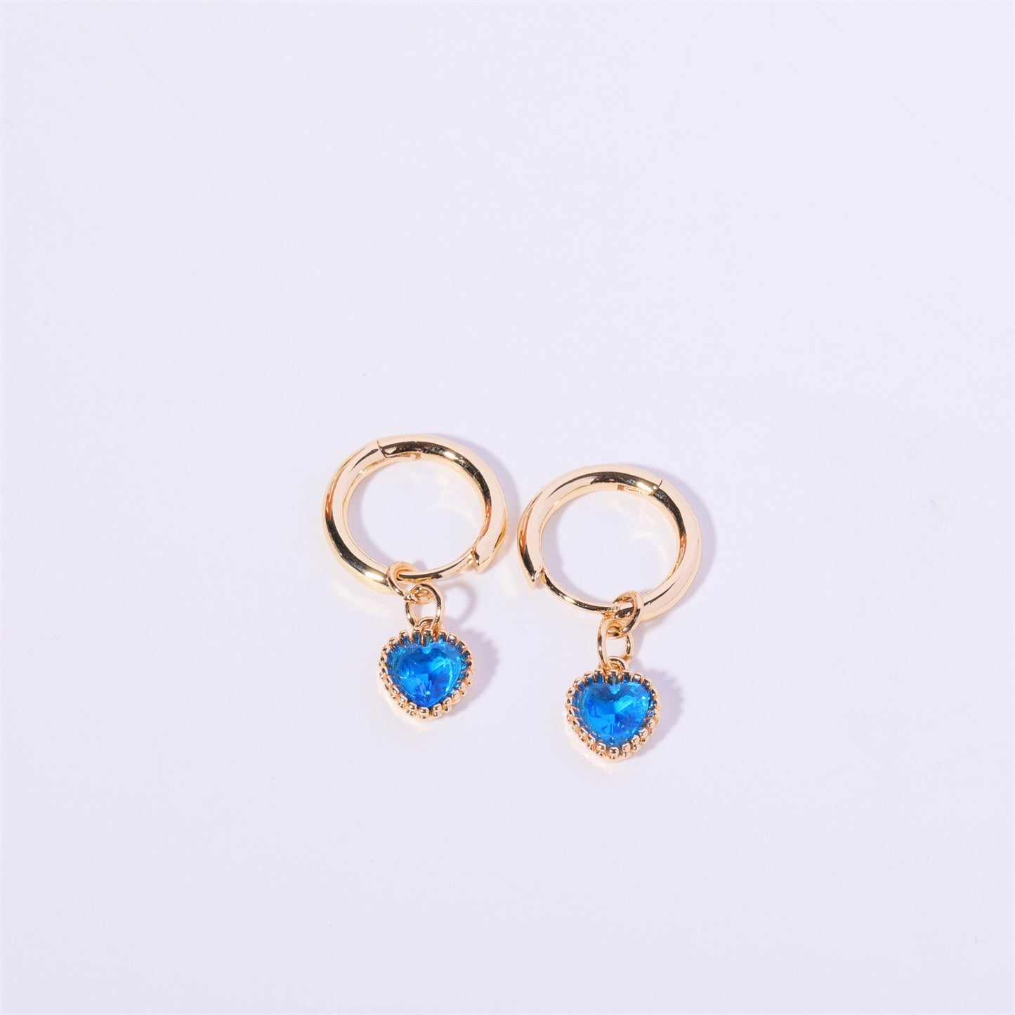 14K Gold Heart Birthstone Huggie Earrings