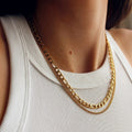 18K Gold Figaro Chain Double Layered Necklace