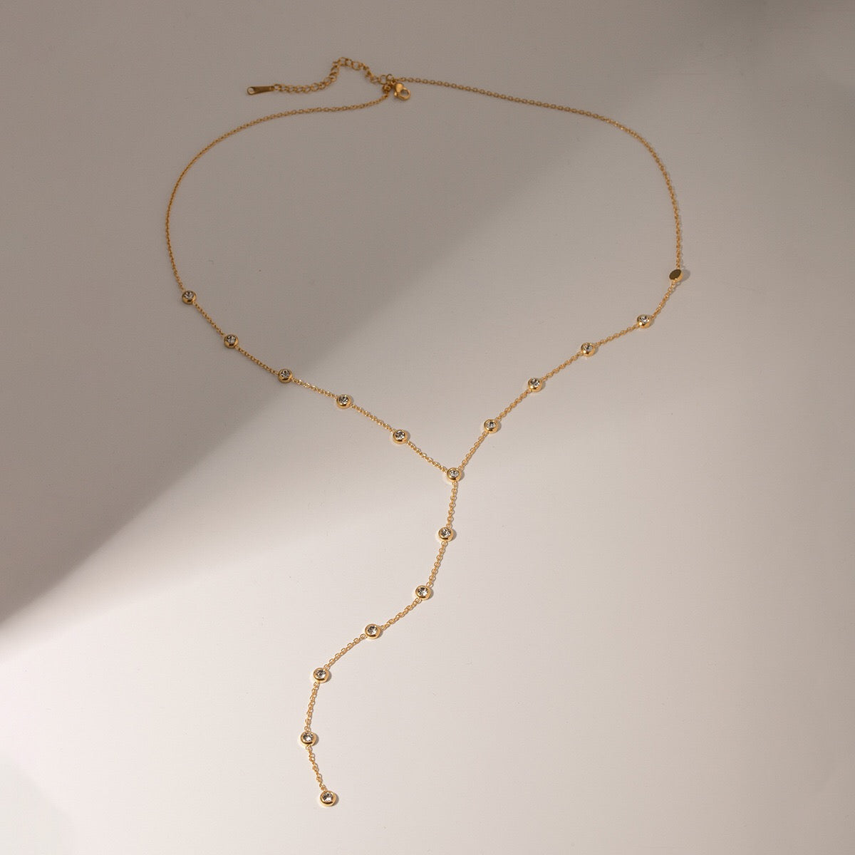 18K Gold Starry Crystal Lariat Necklace