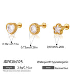 18K GoldLucky Charms Star Heart Flat Back Stud Nap Earrings Set
