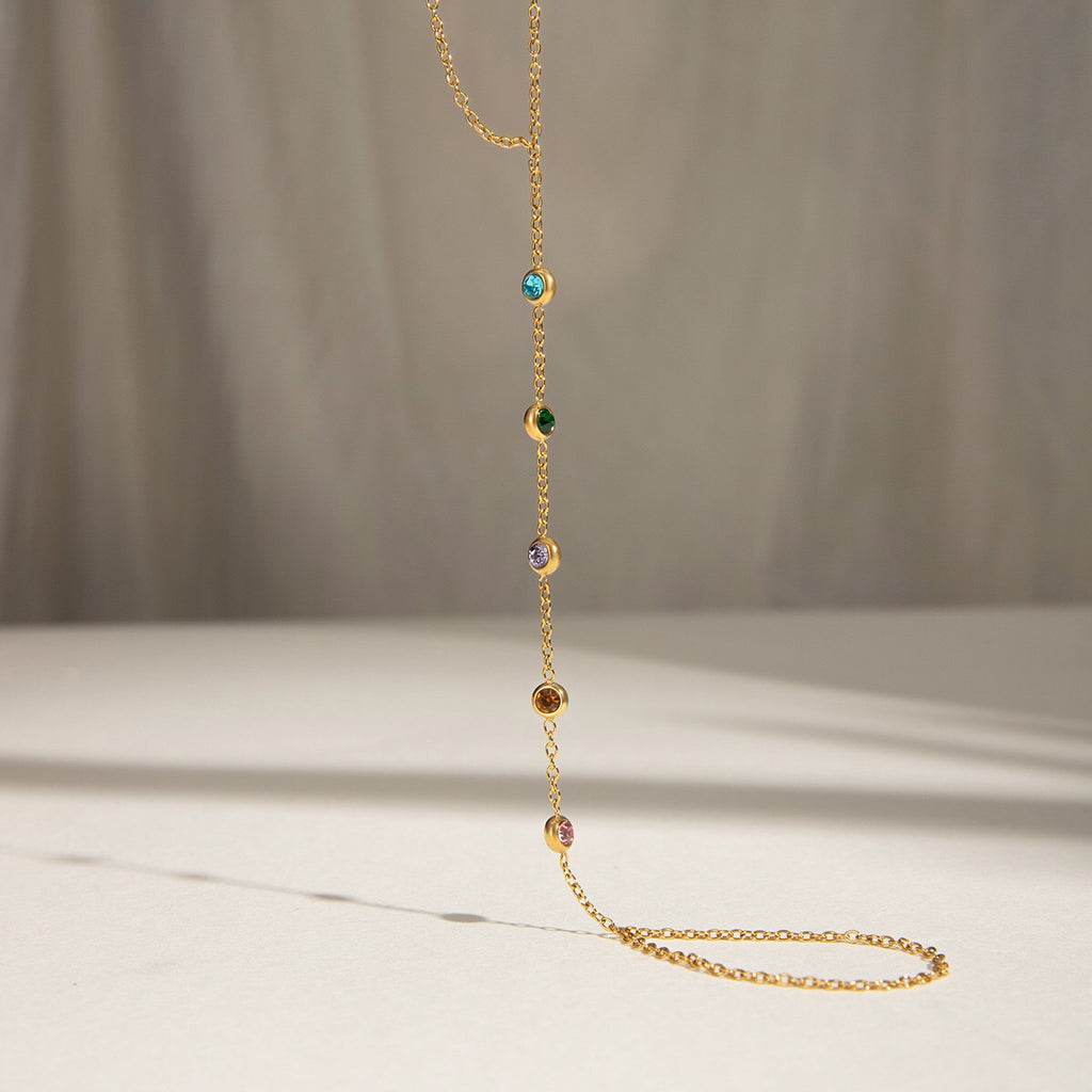 18K Gold Waterproof Rainbow Gem Hand Chain Bracelet
