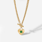 18K Gold Emerald Heart Pendant Statement Necklace