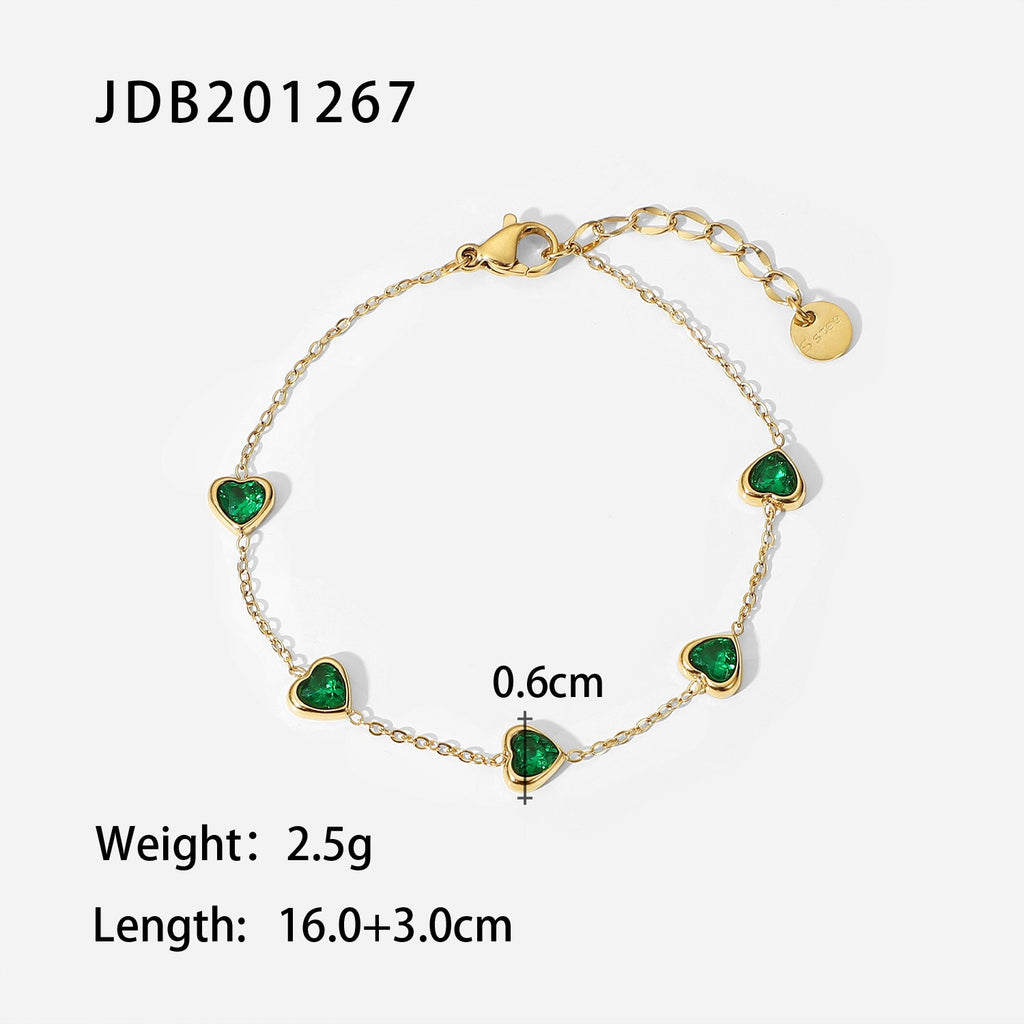 18K Gold Emerald Hearts Bracelet