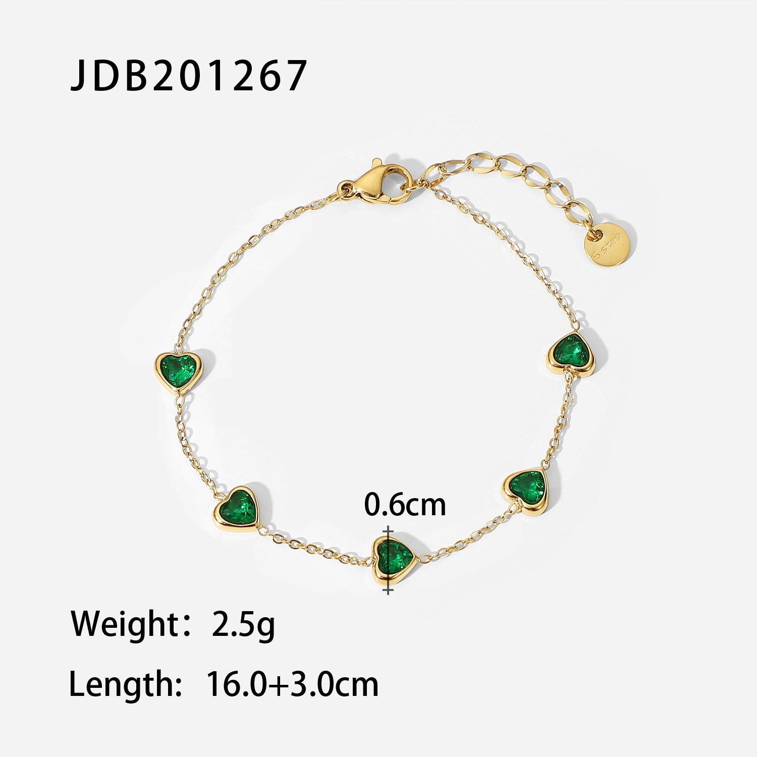 18K Gold Emerald Hearts Bracelet