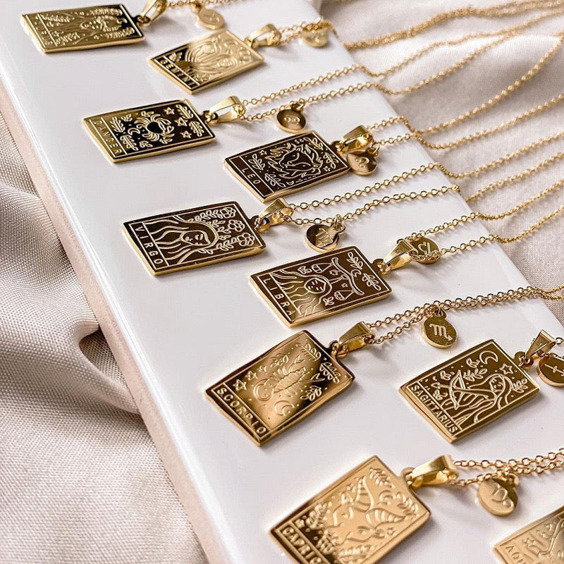 18K Gold Zodiac Plate Pendant Necklace