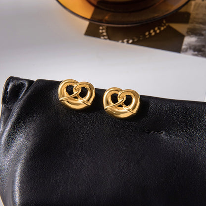 18K Gold Pretzel Cute Stud Earrings