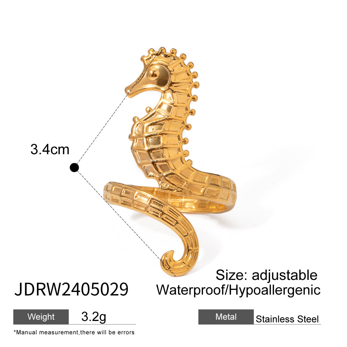 18K Gold Ocean Theme Sea Horse Statement Ring