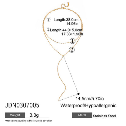 18K Gold Golden Whisper Y Shape Lariat Double Chain Dainty Necklace