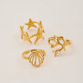 18K Gold Coastal Life Seashel Coral Starfish Ring Sets