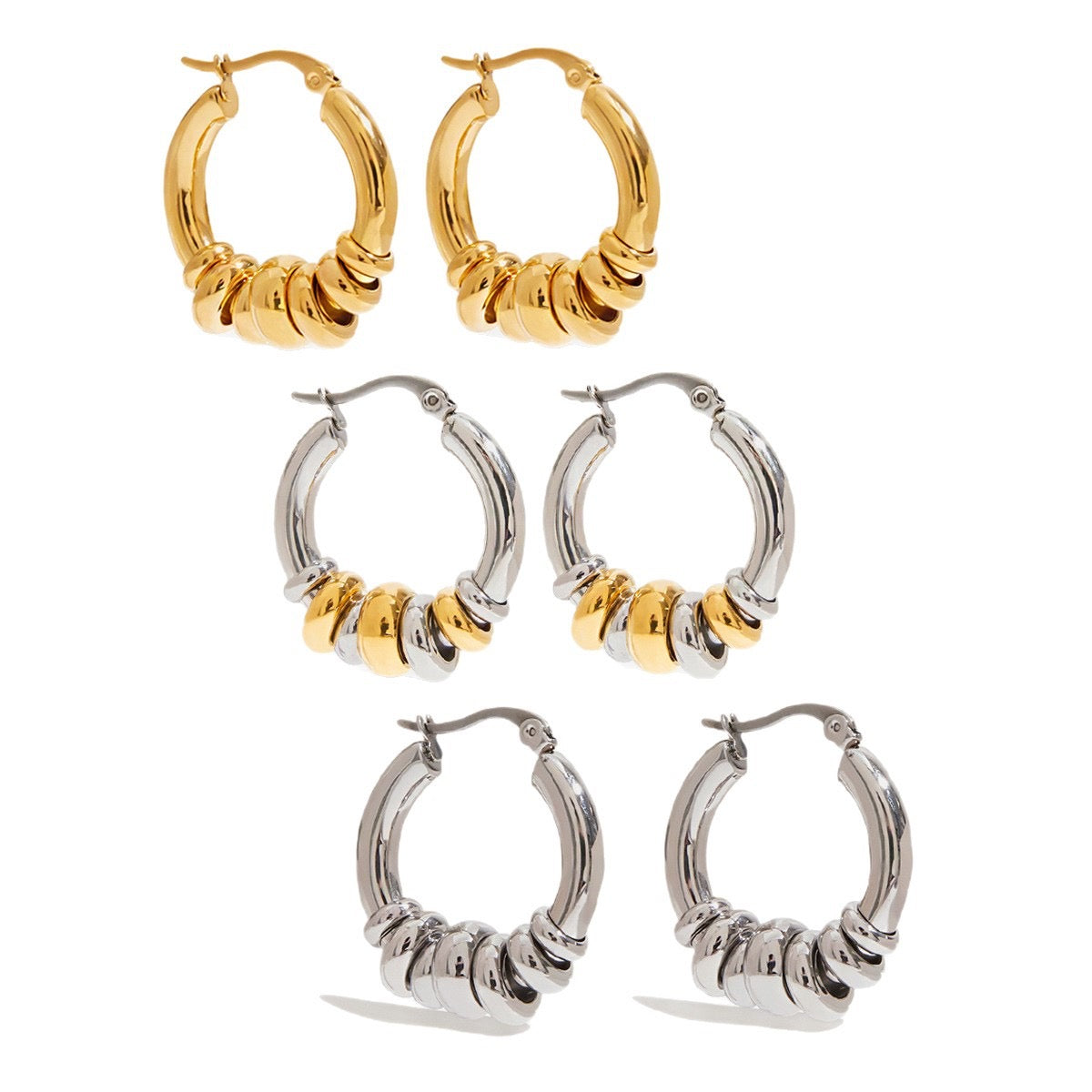 18K Gold Linked Rings Small Hoop Huggie Earrings