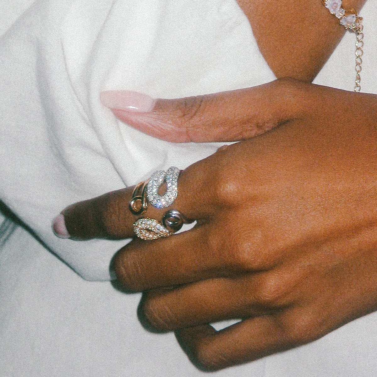 18K Gold Bejeweled Safety Pin Cuff Stacking Ring