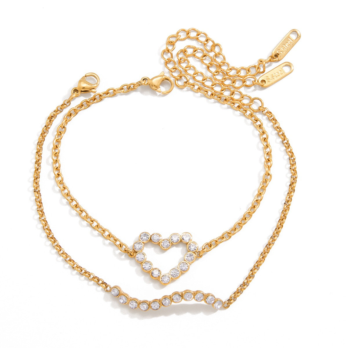 18K Gold Bliss Pave Heart Dainty Bracelet