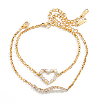 18K Gold Bliss Pave Heart Dainty Bracelet