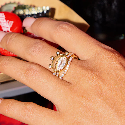 18K Gold Moon Bling Slim Stacking Rings Set