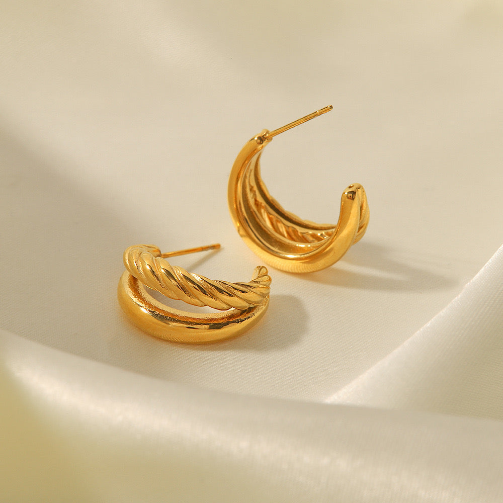 18K Gold Double Hoop Huggie Earrings