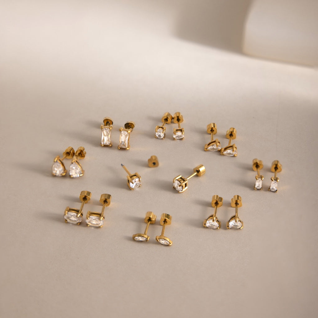18K Gold Tiny Stars Flat Back Stud Nap Earrings Set