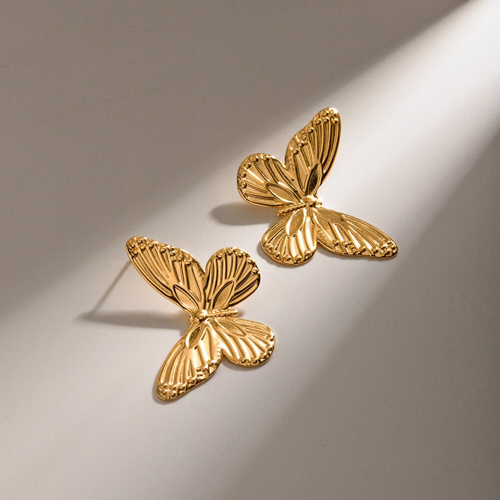 18K Gold Butterfly Stud Earrings