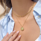 18K Gold Heart in Hand Pink Heart Hamsa Best Friend Coin Pendant Necklace