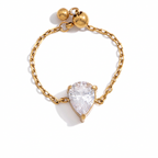 18K Gold Spark Drop Heart Clover Flower Adjustable Chain Ring