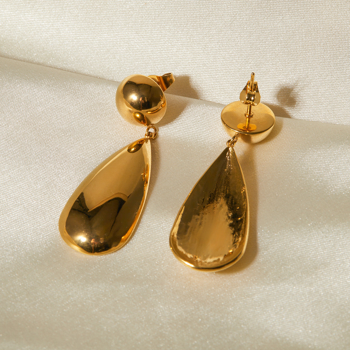 18K Gold Water Drop Dangle Statement Earrings