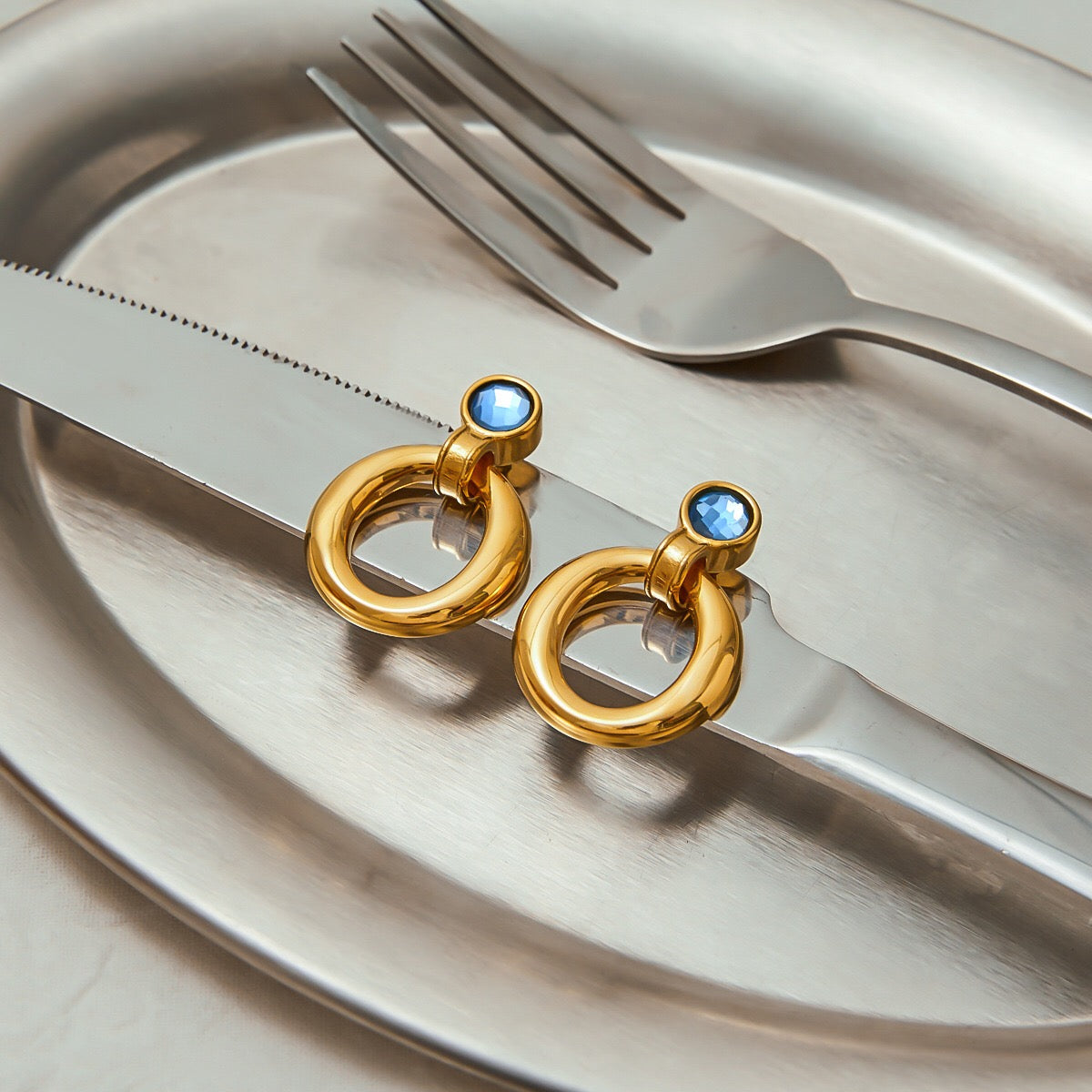 18K Gold Modern Azure Geometric Statement Stud Earrings
