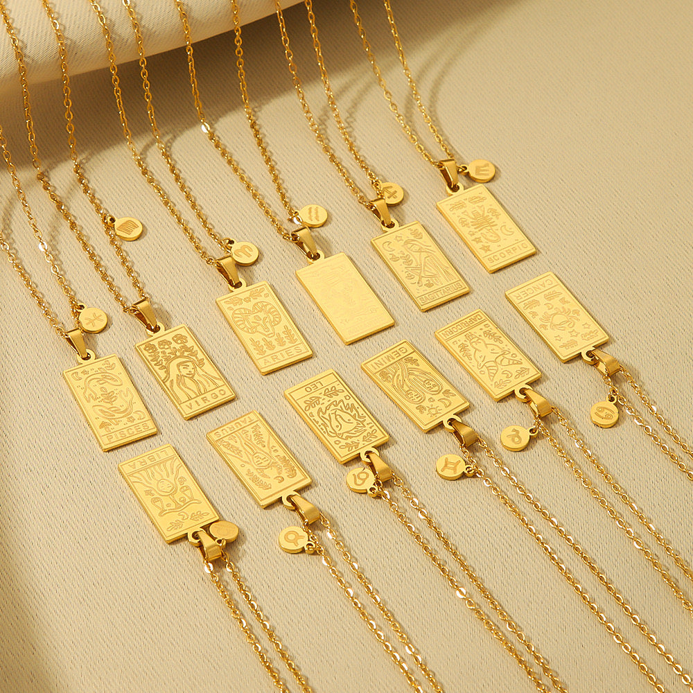 18K Gold Zodiac Plate Pendant Necklace