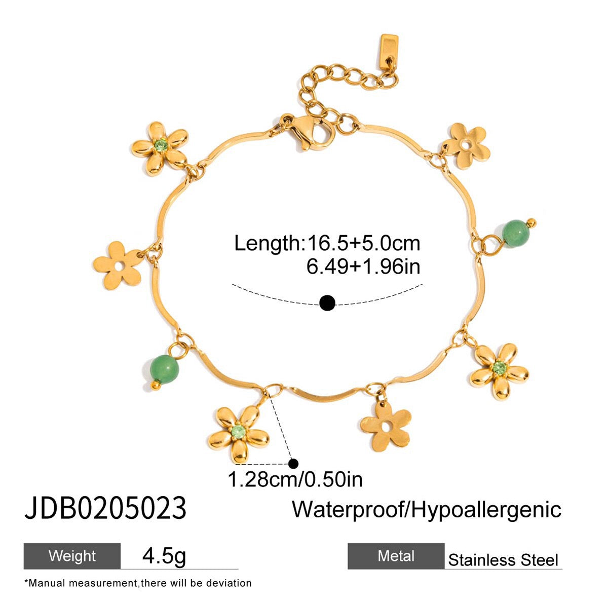 18K Gold Flirt Flower Bow Heart Charm Chain Bracelet Stack