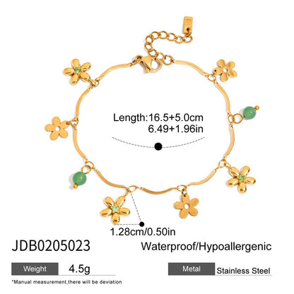 18K Gold Flirt Flower Bow Heart Charm Chain Bracelet Stack