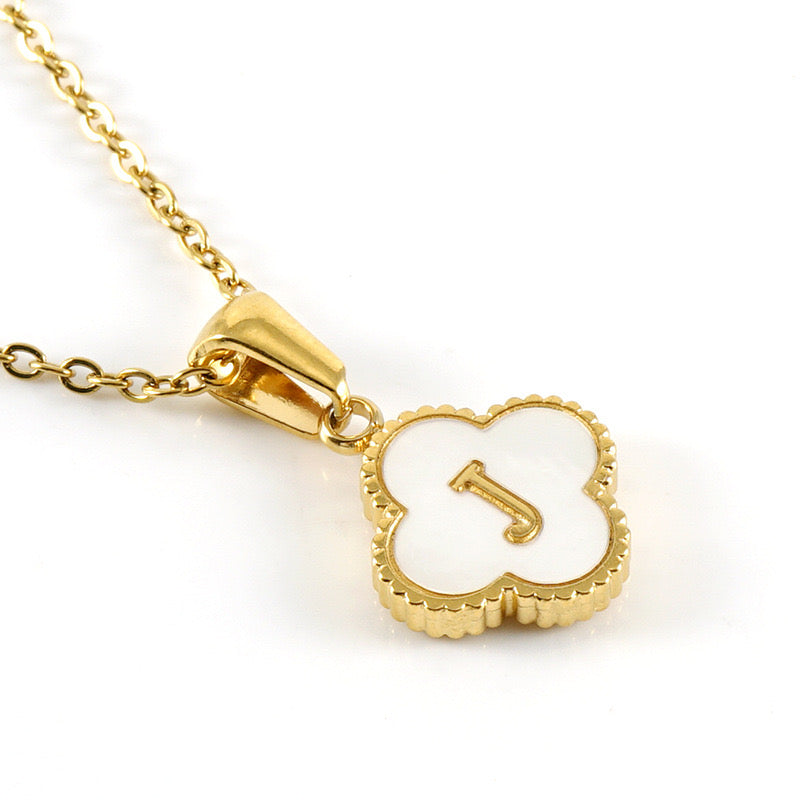 18K Gold Initial Clover Pendant Necklace