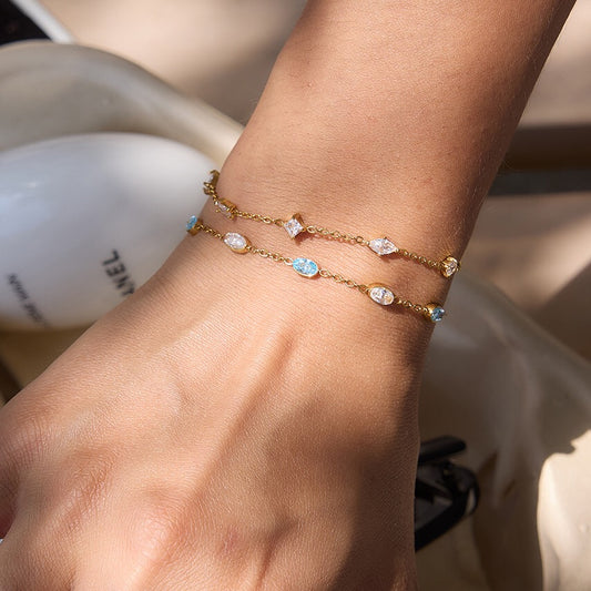 18K Gold Blue Lagoon Dainty Chain Bracelet Stacks