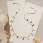 18K Gold Fairy Color Gemstone Dainty Chain Necklace