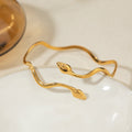 18K Gold Wavy Snake Silm Cuff Bangle Bracelet
