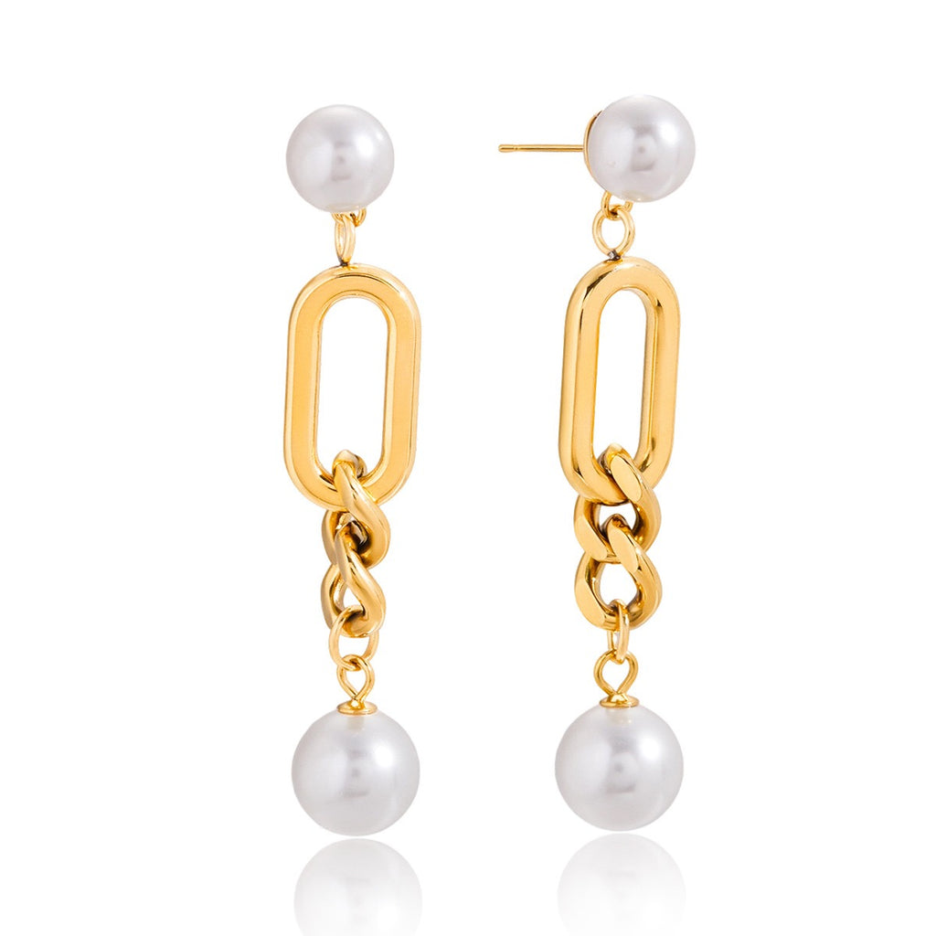 18K Gold Champagne Problems Pearl Chain Drop Dangle Earrings