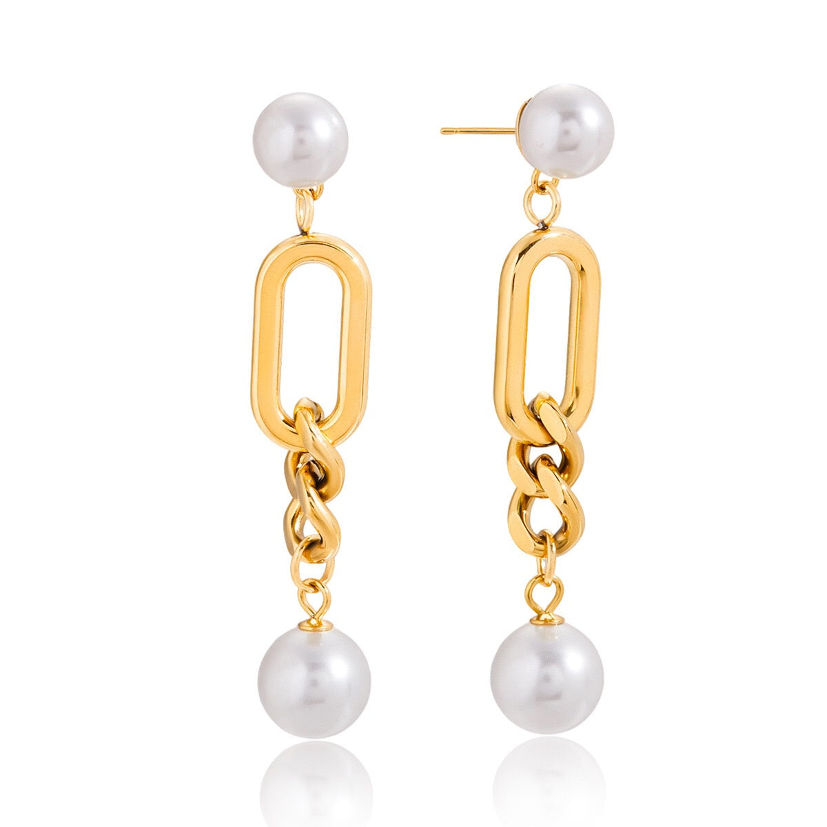18K Gold Champagne Problems Pearl Chain Drop Dangle Earrings