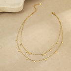 18K Gold Star Sprinkled Double Chain Dainty Layered Necklace Set