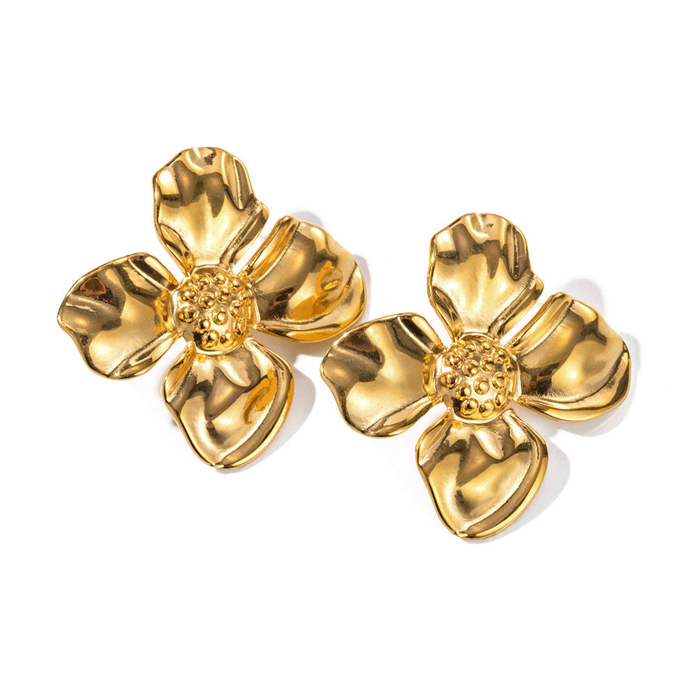 18K Gold Summer Flower Statement Stud Earrings