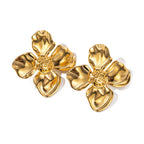 18K Gold Summer Flower Statement Stud Earrings