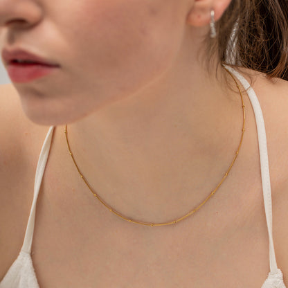 18K Gold Delicate Beaded Chain Choker Necklace
