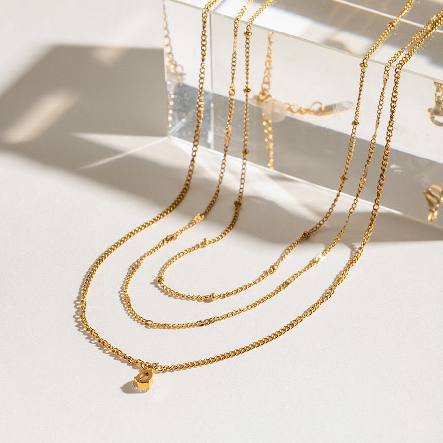 18K Gold Moonlit Tear Dainty Chain Layered Necklace Set