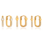 18K Gold Iced Frame Heart Small Rectangle Hoop Huggie Earrings
