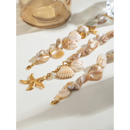 18K Gold Chunky Summer Seashell Statement Choker Necklace