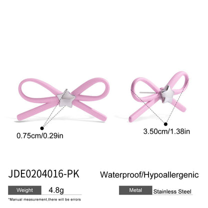 Pink Bow Cute Stud Silver Earrings