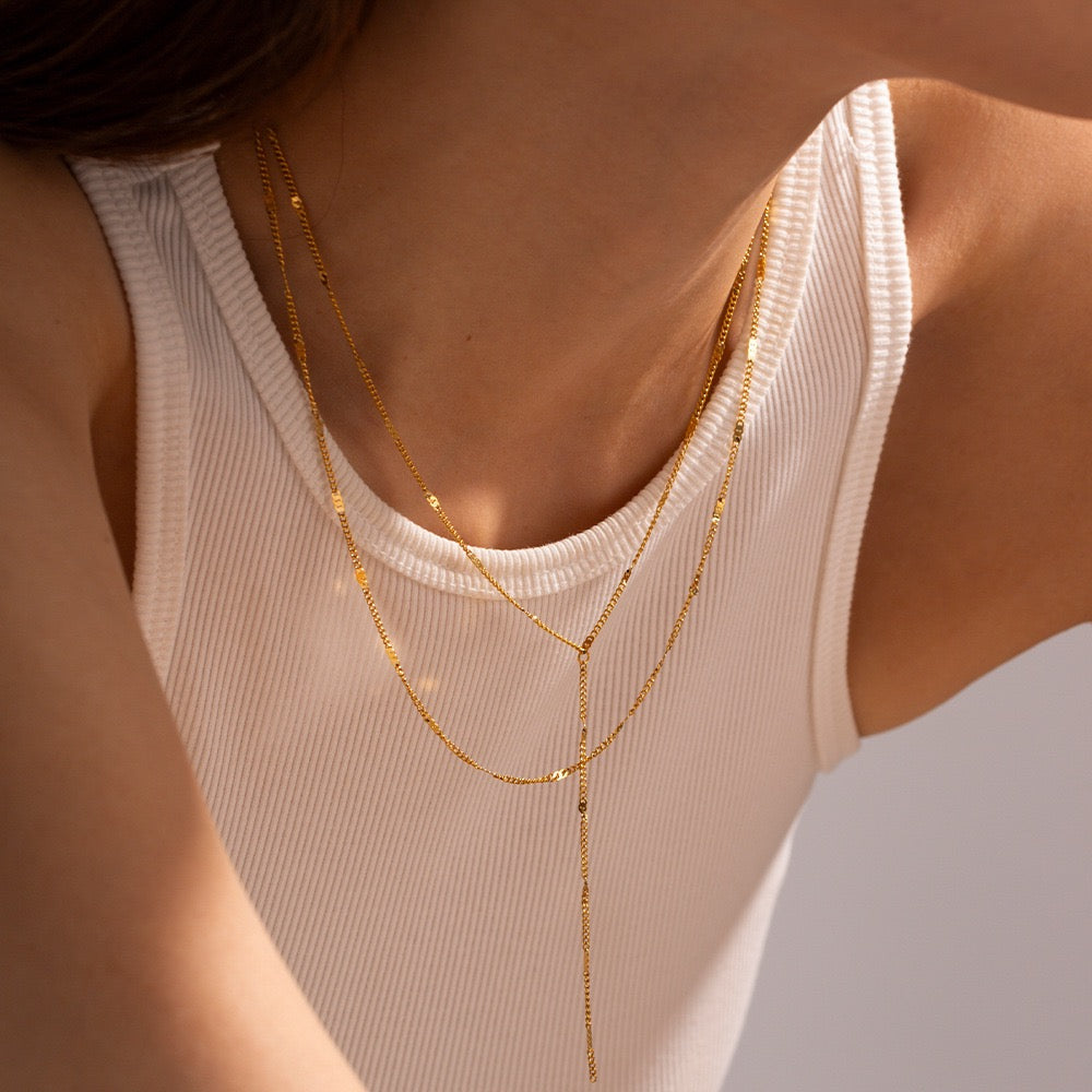 18K Gold Minimalist Layered Lariat Necklace