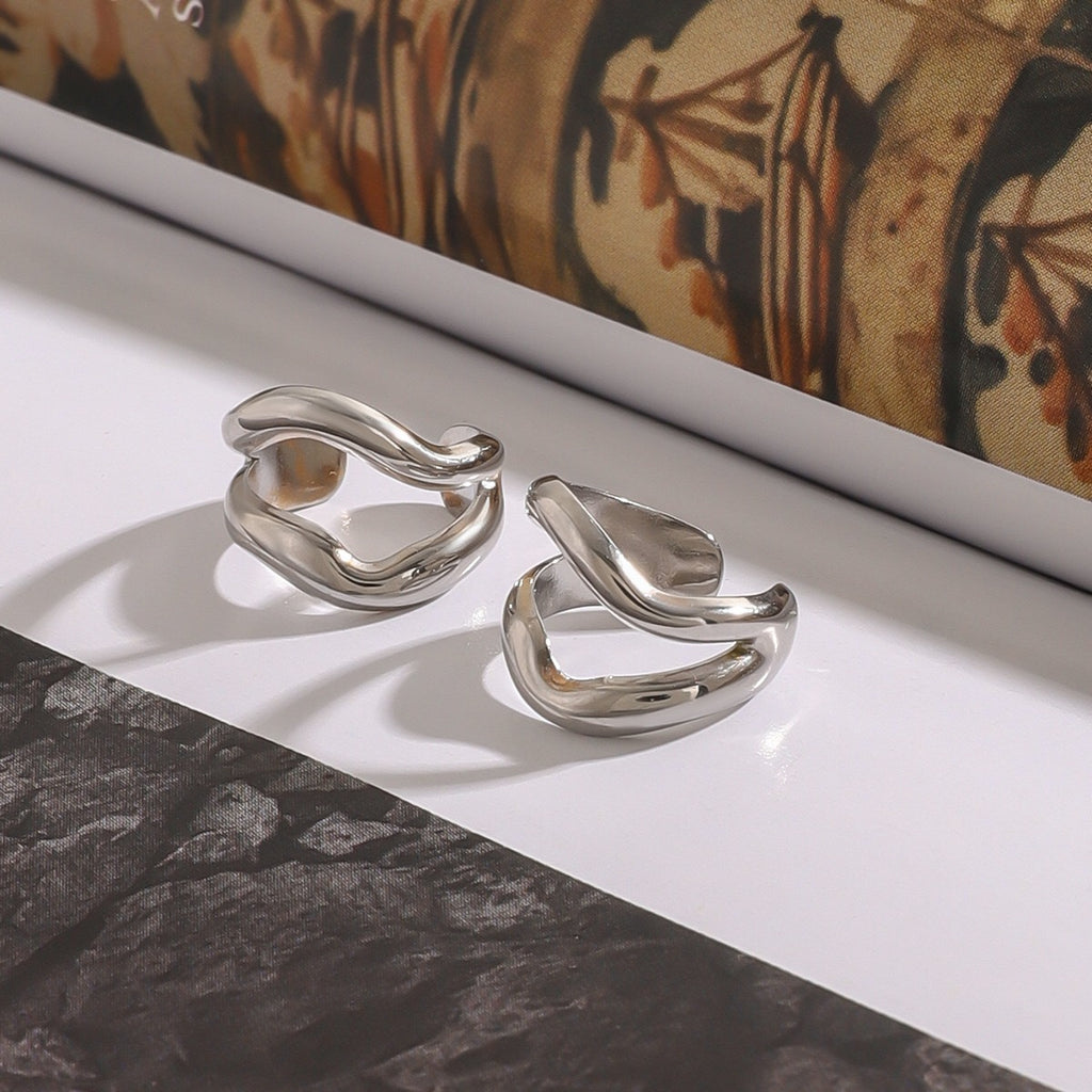 18K Gold Unique Huggie Ear Cuffs