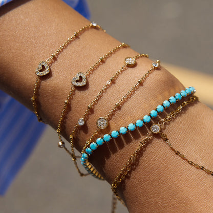 18K Gold Moonkiss Double Chain Heart Dainty Bracelet Stacks