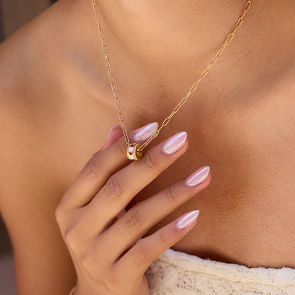 18K Gold Pink Heart Mama Bling Ring Dainty Pendant Necklace