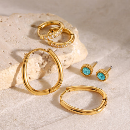 18K Gold Refined Aquamarine Huggie Hoop Earrings Cartilage Ear Studs Set