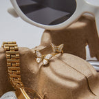 18K Gold Bejeweled Pearl Butterfly Cuff Ring