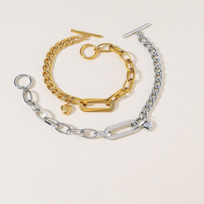 18K Gold Bold Affection Heart Charm Chunky Toggle Chain Bracelet